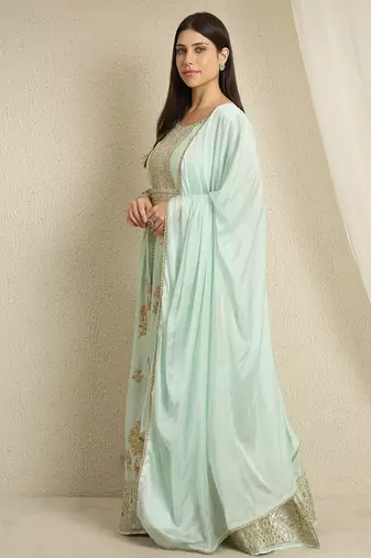 Pista embroidered chinon stitched anarkali kurta pant kurta pant set