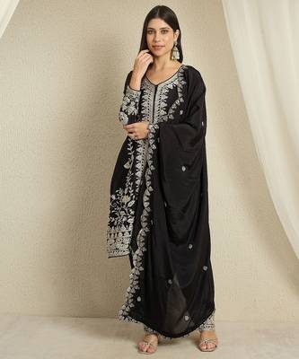 Black embroidered chinon stitched straight kurta palazzo kurta palazzo set 1