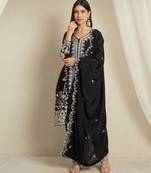 Black embroidered chinon stitched straight kurta palazzo kurta palazzo set