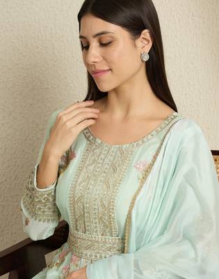 Pista embroidered chinon stitched anarkali kurta pant kurta pant set 4
