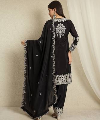 Black embroidered chinon stitched straight kurta palazzo kurta palazzo set 2