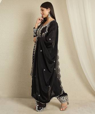 Black embroidered chinon stitched straight kurta palazzo kurta palazzo set 3