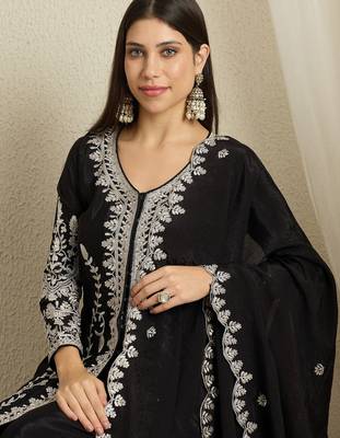Black embroidered chinon stitched straight kurta palazzo kurta palazzo set 4