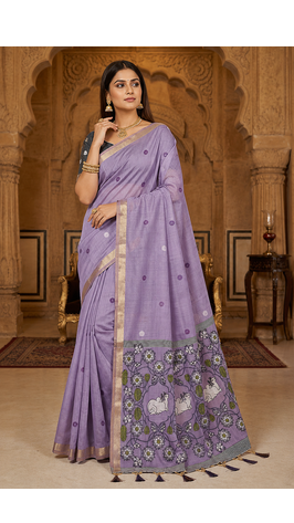 Lavender Color Meenakari Zari Weawing Border Work Cotton Saree  1