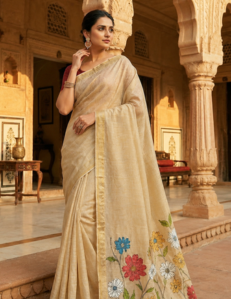 Off White Color Meenakari Zari  weawing border Work Cotton Saree