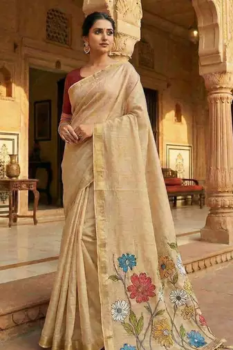 Off White Color Meenakari Zari  weawing border Work Cotton Saree