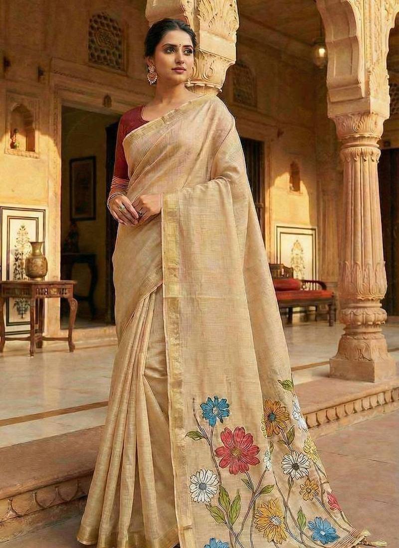 Off White Color Meenakari Zari  weawing border Work Cotton Saree