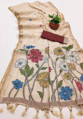 Off White Color Meenakari Zari  weawing border Work Cotton Saree 3