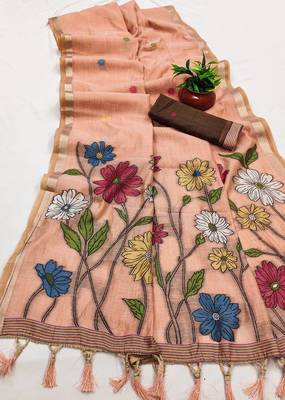Peach Color Meenakari Zari  weawing border Work Cotton Saree 3