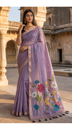 Purple Color Meenakari Zari  weawing border Work Cotton Saree 1
