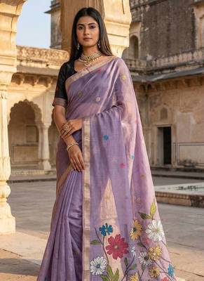 Purple Color Meenakari Zari  weawing border Work Cotton Saree 2
