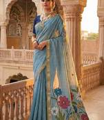 Sky Blue Color Meenakari Zari  weawing border Work Cotton Saree