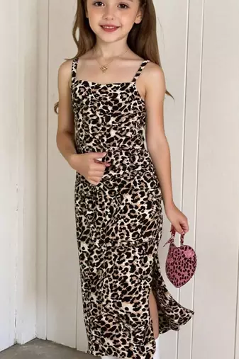 Brown animal print cotton bodycon midi dress