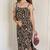 Brown animal print cotton bodycon midi dress