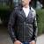 Stylish black genuine lambskin leather classic jacket feather coller & side zipper jacket
