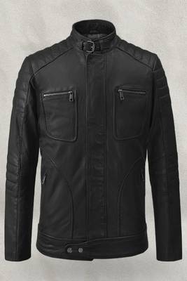men's black lambskin leather biker jacket quilted shoulder detailing stylish 1