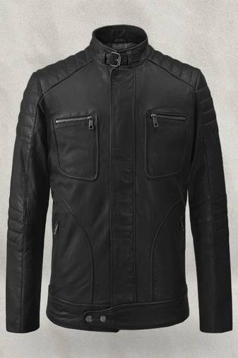 men's black lambskin leather biker jacket quilted shoulder detailing stylish