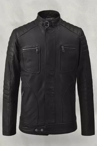 Stylish black color lambskin soft  leather jacket classic look 2 pockets quilted shoulder biker