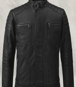 Stylish black color lambskin soft  leather jacket classic look 2 pockets quilted shoulder biker