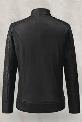 men's black lambskin leather biker jacket quilted shoulder detailing stylish 3