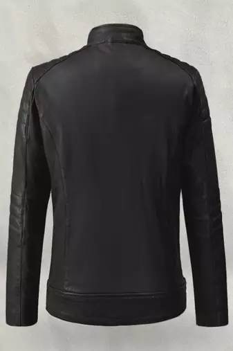 men's black lambskin leather biker jacket quilted shoulder detailing stylish