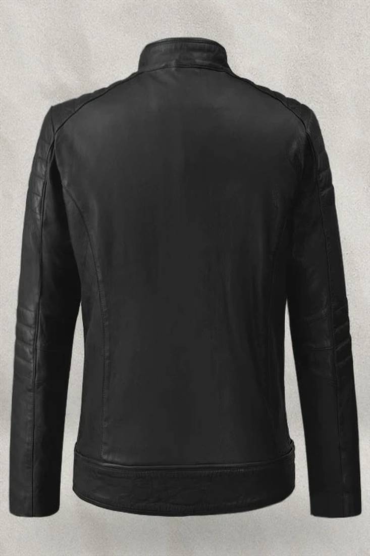 Stylish black color lambskin soft  leather jacket classic look 2 pockets quilted shoulder biker