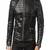 Men's black genuine lambskin  leather jacket-crocdile style & multipal zipper style