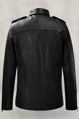 men's black premium lambskin leather jacket adjustable belted waist modern 2