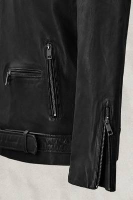 men's black premium lambskin leather jacket adjustable belted waist modern 4