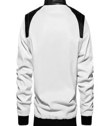 Men's white &black shoulder  genuine lambskin  leather jacket-caf   racer & ribb cuff style
