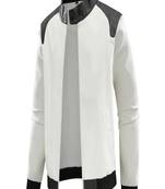 Men's white &black shoulder  genuine lambskin  leather jacket-caf   racer & ribb cuff style