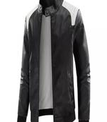 Men's white & black shouldertgenuine leather jacket-caf   racer & ribb cuff style