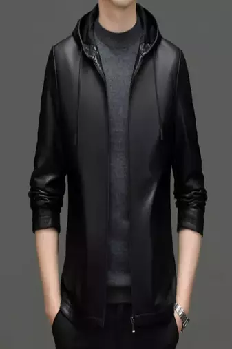 Black genuine soft lambskin leather jacket moto biker jacket hoodie fashion style