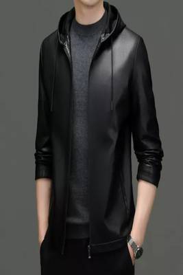 men's black lambskin leather biker jacket hooded biker silhouette premium 2