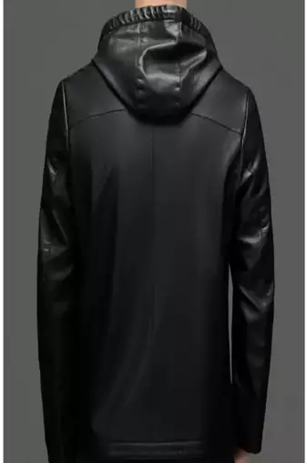 men's black lambskin leather biker jacket hooded biker silhouette premium
