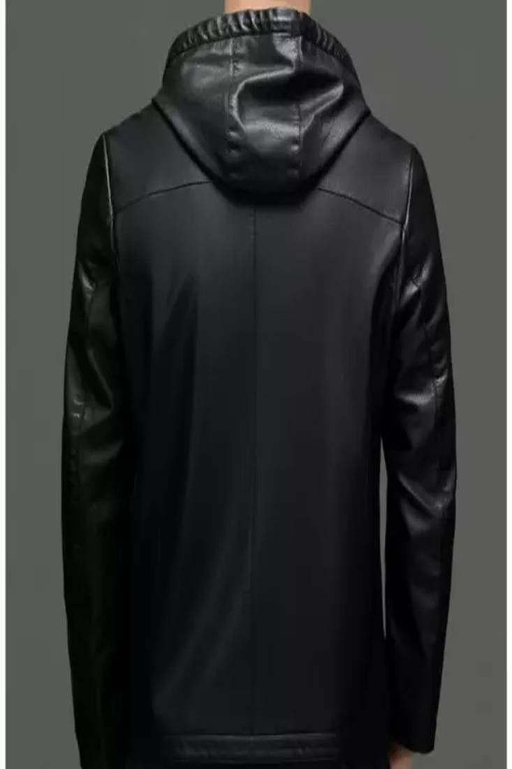 Black genuine soft lambskin leather jacket moto biker jacket hoodie fashion style