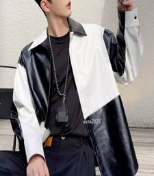 men's black and white lambskin leather jacket classic zip up premium