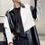 Men's black & white patchwork lambskin leather jacket-spread collar style fastion