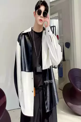 men's black and white lambskin leather jacket classic zip up premium