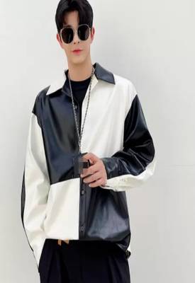 men's black and white lambskin leather jacket classic zip up premium 1