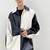 Men's black & white patchwork lambskin leather jacket-spread collar style fastion