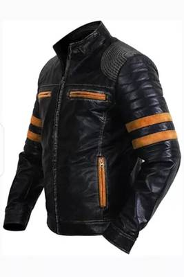 men's black premium lambskin leather jacket quilted shoulder detailing modern 1