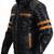 Black genuine lambskin leather jacket-orange stripes & quilted shouldere fashion style