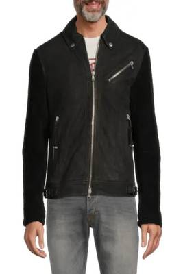 men's black lambskin leather jacket snap button front closure modern 1