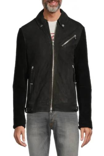 men's black lambskin leather jacket snap button front closure modern