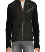 Black genuine lambskin leather jacket-2 snap button  & zipper detail fashion style