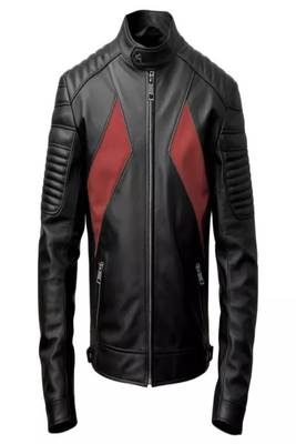 men's black premium lambskin leather jacket quilted shoulder detailing stylish 1