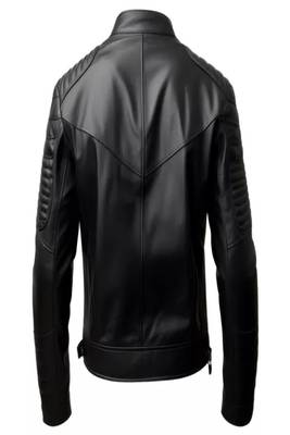 men's black premium lambskin leather jacket quilted shoulder detailing stylish 2