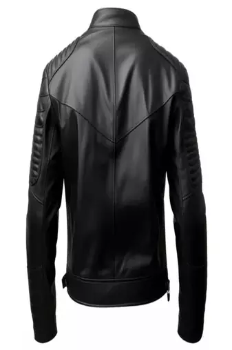 men's black premium lambskin leather jacket quilted shoulder detailing stylish