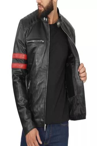 men's black lambskin cafe racer jacket band collar racer style deluxe